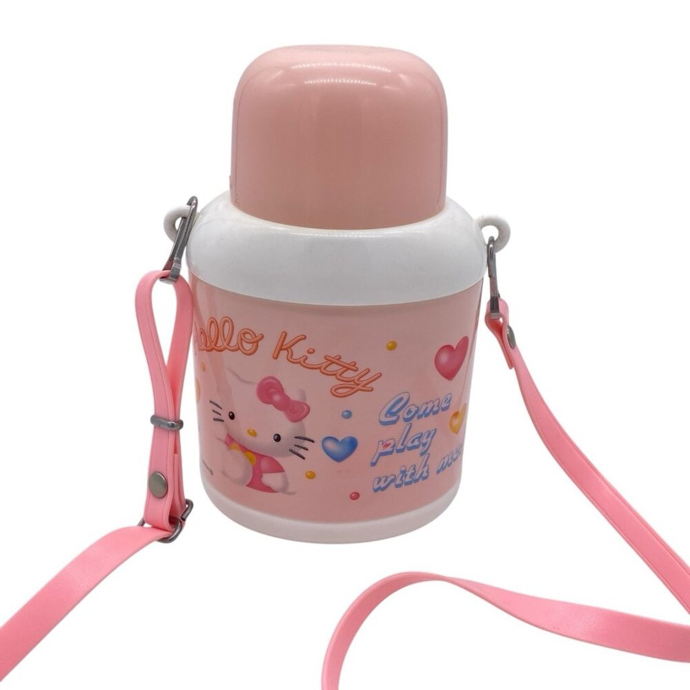 Vintage 1998 Hello Kitty Come Play With Me Water Bottle Pink Strap Made in Japan